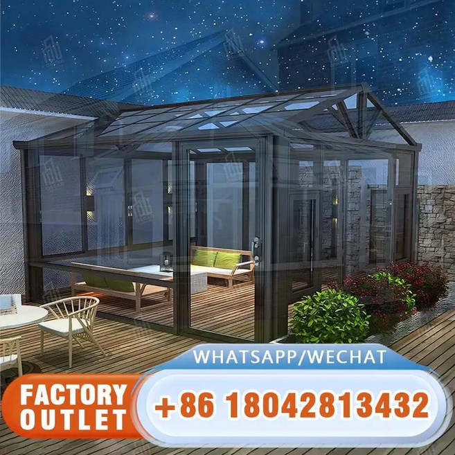 유럽형 야외 테라스 알루미늄 접이식 폴리카보네이트 사계절 돔형 유리 온실 썬룸, 1개