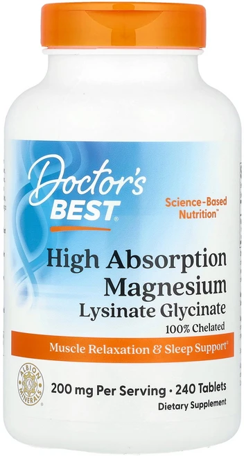 Doctor's Best 고흡수 마그네슘 리시네이트 글리시네이트 킬레이트화 Albion® TRAACS® 240정(1정당 100mg), 240 개, 1개, 240정 - 쿠팡