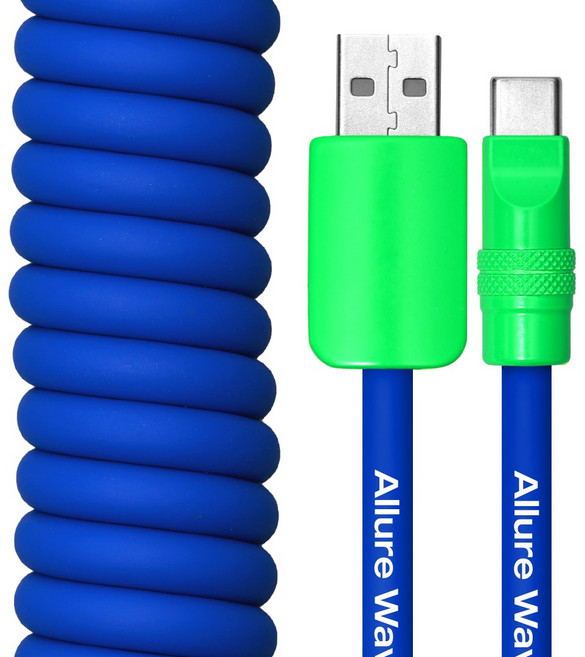 얼루어웨이브 USB to C타입 초고속 충전 실리콘 스프링 케이블, 1개, 블루, 60cm