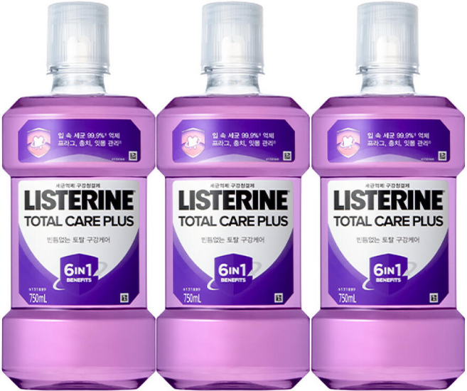 리스테린액 토탈케어 플러스, 750ml, 3개