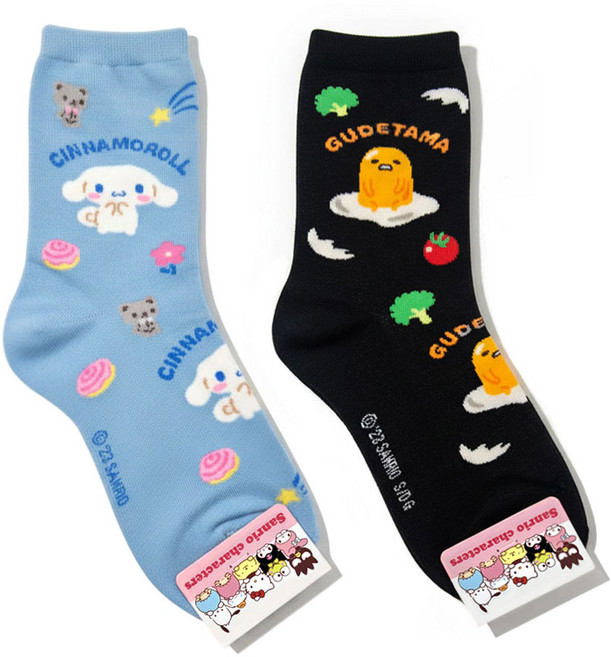 국내 생산 산리오 정품 라이센스 캐릭터 여성 컬러 중목 양말