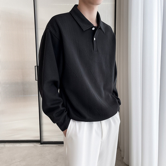 ANYOU 남성 프리미엄 주름감 티셔츠 무드 있는 텍스처 셔츠