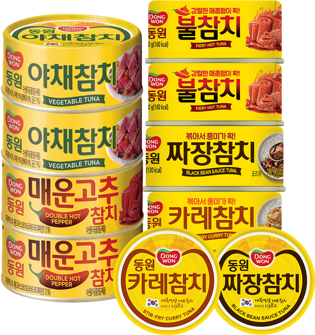 동원 참치 (야채2P+매운고추2P+짜장2P+카레2P+불참치2P), 10개, 90g