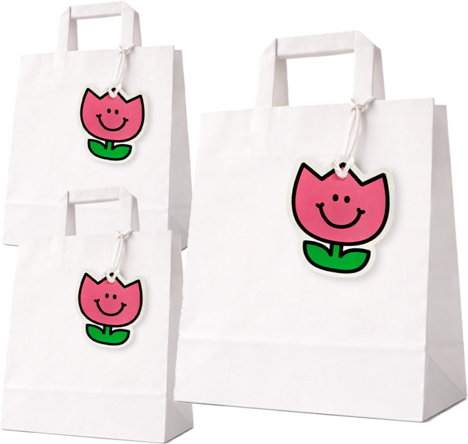 포포샵 키치 선물 종이 쇼핑백 + 행택5종 세트, 3개, 화이트+튤립