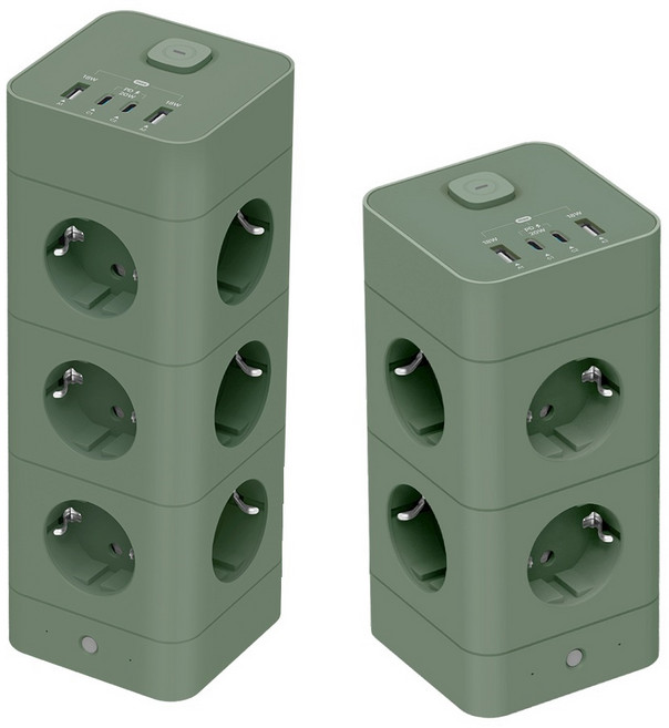 혼카 1+1 에코너 타워형 큐브 멀티탭 4000W 고용량 고속충전 16구 + 12구 USB-A 2개 + C타입 2개 MT09 MT10, 1세트, 에코너 MT10 + MT09 프로스트 그린 각각 1개씩, 180cm