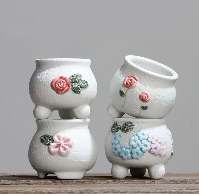 일반 다육식물화분 미니 세라믹 인테리어, 4개, 혼색