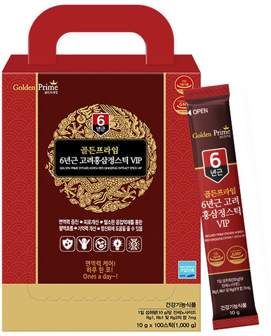 골든프라임 고려홍삼정스틱 국내산 6년근 진세노사이드 홍삼농축액 건강기능식품, 100개, 10g