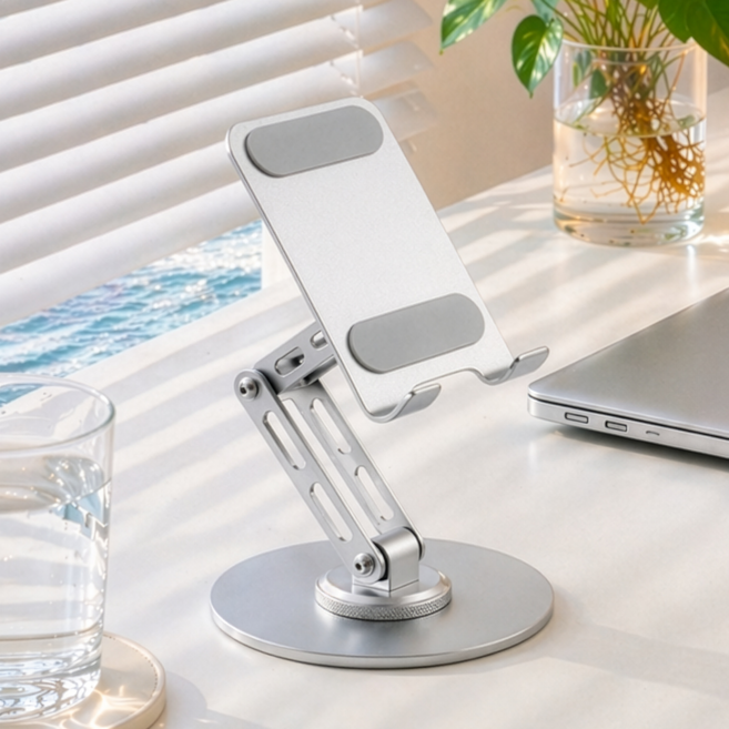 공온 4단 각도조절 360도 회전 태블릿 핸드폰 거치대, 1개, 실버