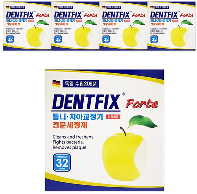 덴트픽스 틀니 치아교정기 전문세정제, 32개입, 5개