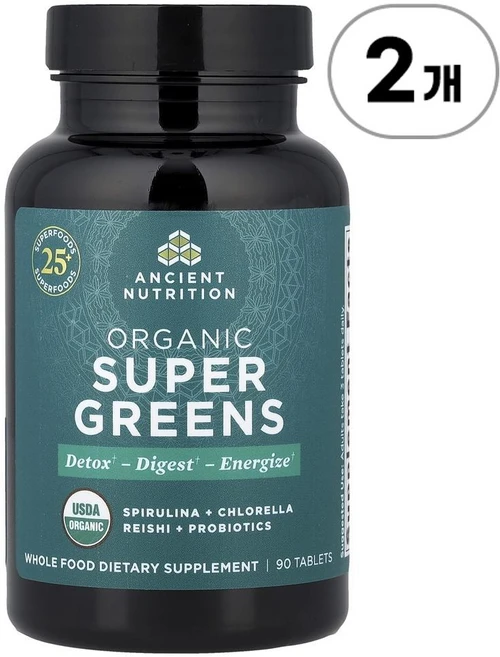 앤션트 뉴트리션 오가닉 슈퍼 그린 Ancient Nutrition Organic Super Greens 90정, 2개 - 쿠팡