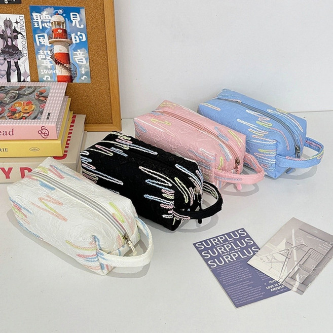 보리별 블링자수 대용량 필통 파우치 학생 다용도 펜케이스, SN.산뜻자수파우치 블랙, SN.산뜻자수파우치 블랙