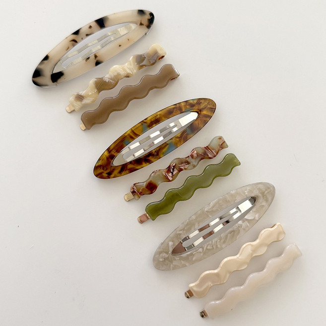 [3개세트] 메리샵 헤어핀 타원 물결 똑딱 실핀