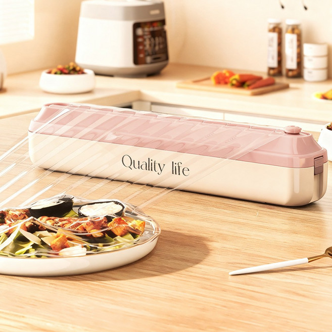 Jeernare 무타공 랩커팅기 가정용 호일 랩커터기 주방 다용도 랩절단기 슬라이딩 흡착식 안심 커팅, 1개, 핑크