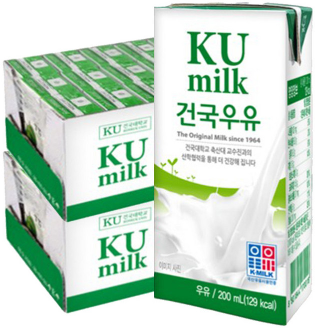 건국우유 멸균 흰 우유 200ml x 48팩, 48개
