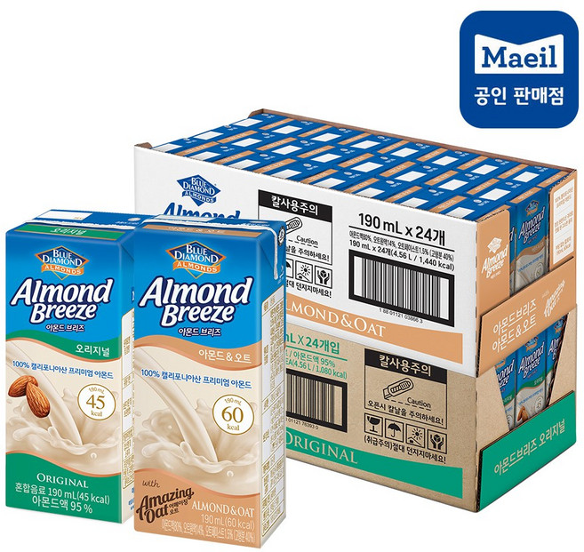 (매일유업)아몬드브리즈 오리지널 24팩+오트 24팩, 190ml, 1세트