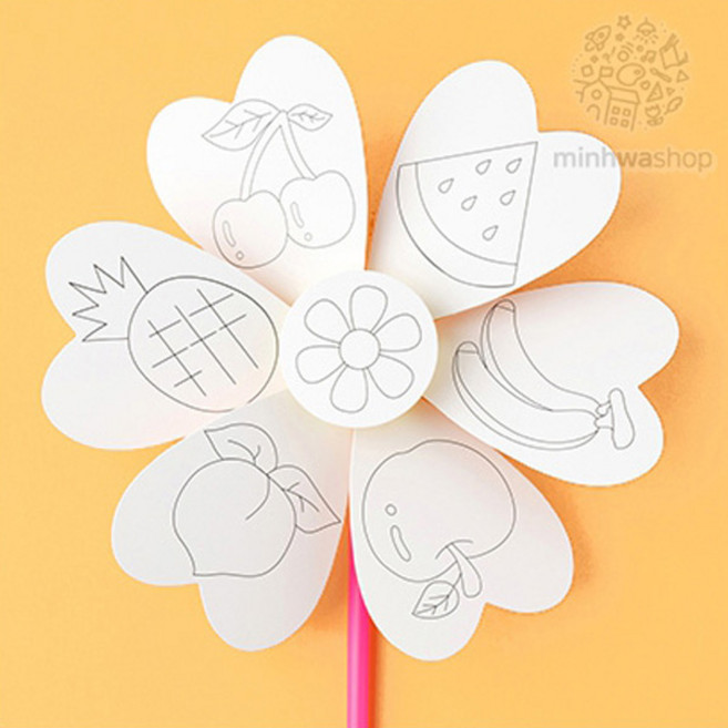 꽃 바람개비 만들기 DIY (4종택일) 단체미술활동 미술놀이 여름미술놀이, 하트과일, 1세트
