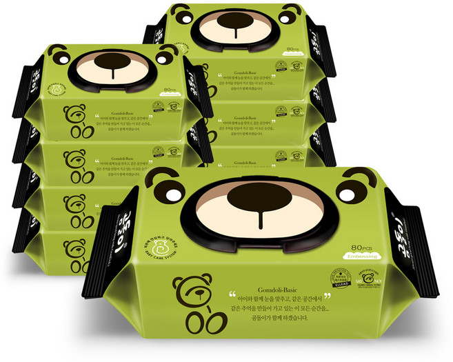 곰돌이 베이직 물티슈 캡형, 80매, 10개