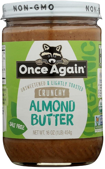 Once Again 크런치 아몬드 버터 473.2ml16온스 가볍게 구운 것 소금 프리 무가당 글루텐 땅콩 팔레오 유리병 242150, 1개