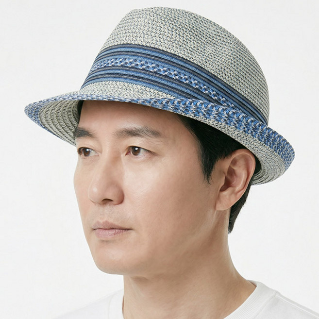 베이직엠 바캉스모자 여름 지사모자 페도라 이중 에스닉 띠라인