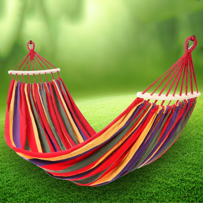 캔버스 해먹 야외 휴식 그물침대 무지개 스트라이프 캠핑 정원용 매달기 침대 휴대용 야외용품, 레인보우 소형