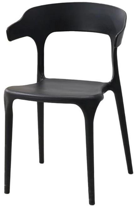 人體工學PP加厚餐椅 防滑耐磨 可疊加收納, 加固加大款牛角椅黑色一筆限四張, 1件