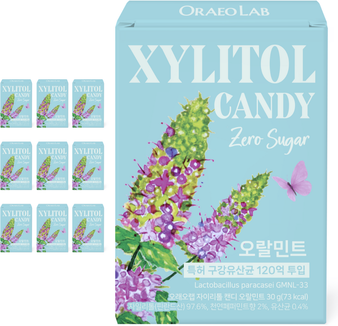 오래오랩 구강유산균 자일리톨 무설탕 캔디 천연민트, 10개, 30g