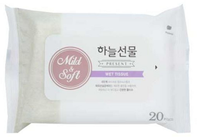 하늘선물 물티슈 20매 리필 여행용 소형 물티슈 jck+0484QW, 1