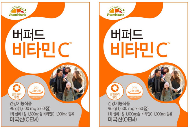 비타민뱅크 버퍼드 비타민C 96g, 60정, 2개