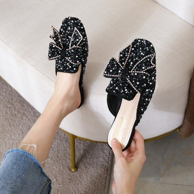 패션 큐빅 슬리퍼 플랫 뮬 빅사이즈 여성화