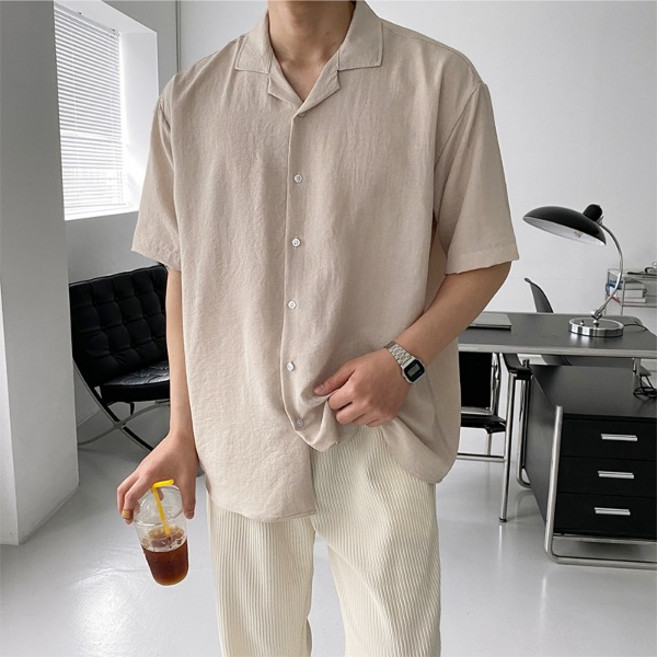 데일리 뉴테크 린넨 오픈카라 반팔셔츠