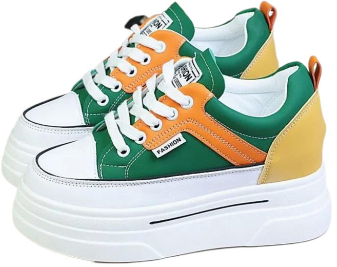 LRY키높이 8cm 여성 봄가을 통굽 송편가죽 패널화 캐쥬얼 화이트 운동화 *23N9F28L