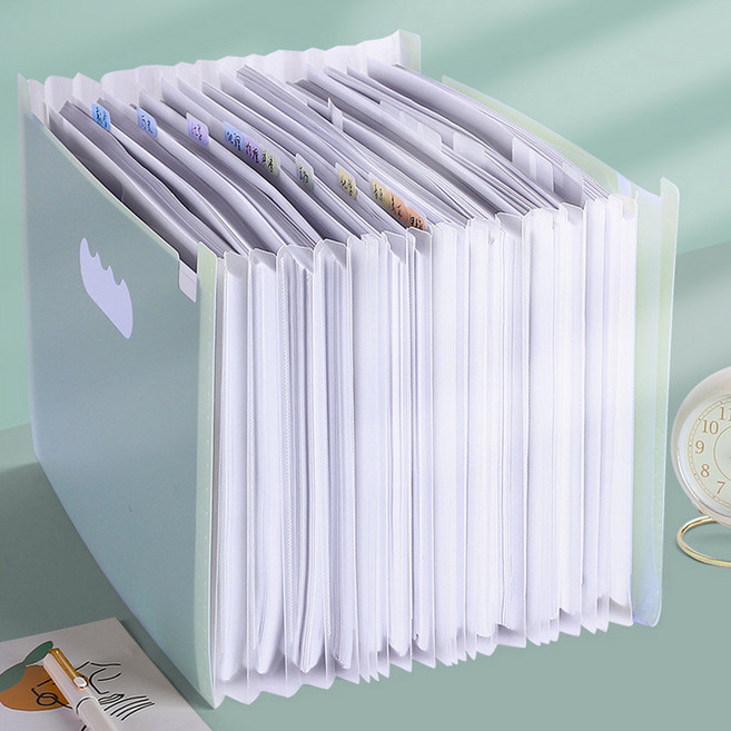 쏠룸 아코디언 길이 조절 스탠딩 서류 정리함 25칸, 1개, 그린