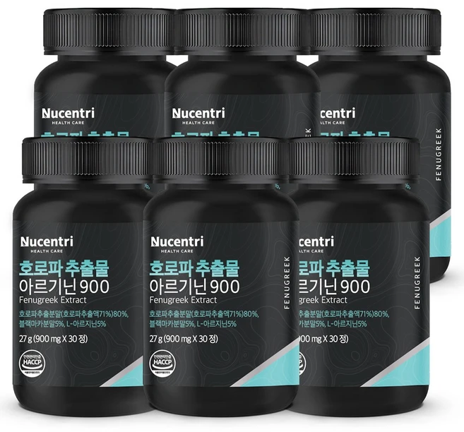 뉴센트리 호로파 추출물 아르기닌 900 캡슐 정제, 6개, 30정 - 쿠팡