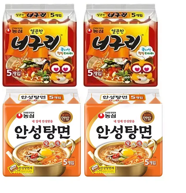 농심 얼큰한너구리 120g 5입 2개 + 안성탕면 125g 5입 2개, 농심 얼큰한너구리 120g, 5입, 2개 + 안성탕면, 20개