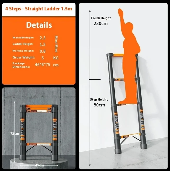 알루미늄 합금 텔레스코픽 사다리 두꺼운 다기능 가정용 접이식 엔지니어링, 13 Straight-1.5m