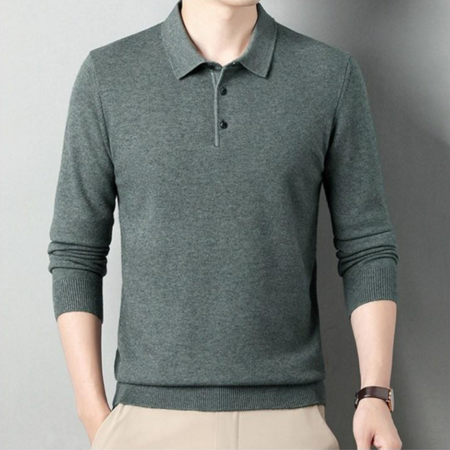 이즈리엘 남자 부드러운 울 혼방 니트 카라 니트 긴팔 티셔츠