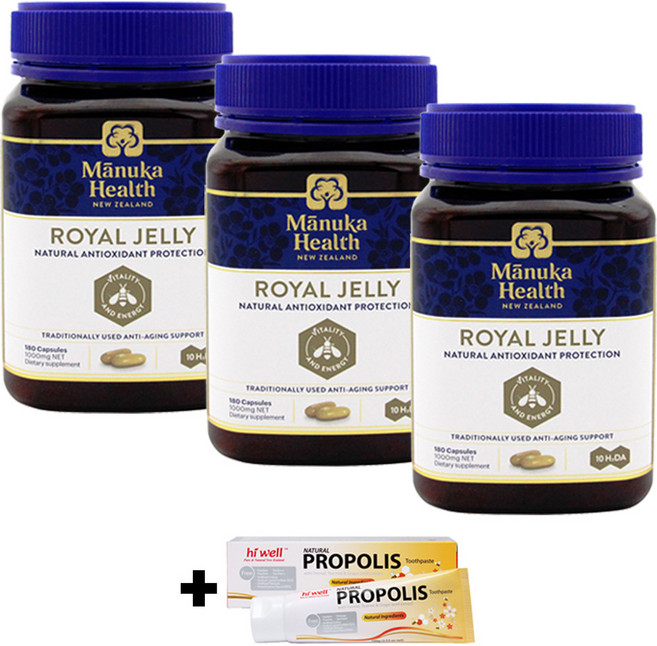 마누카헬스 로얄젤리 로얄제리 로열젤리 효능 고함량 뉴질랜드 1000mg 180캡슐 3통, 180정