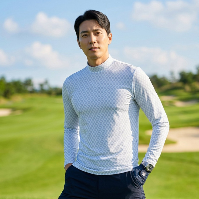 루핏스포츠 남성 아쿠아엑스 냉감 하프넥 다이아 UV차단 쿨 골프웨어 긴팔 티셔츠