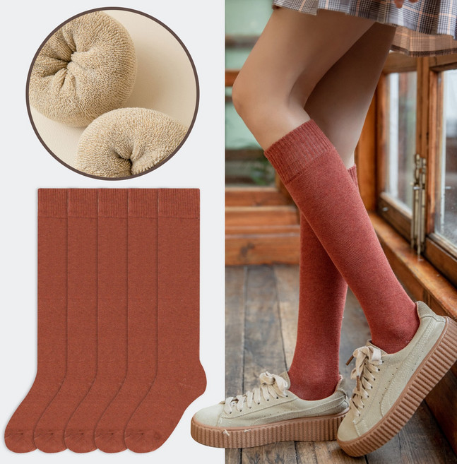 시너싹스 여성용 베이직 통파일 방한 니삭스 양말 5켤레