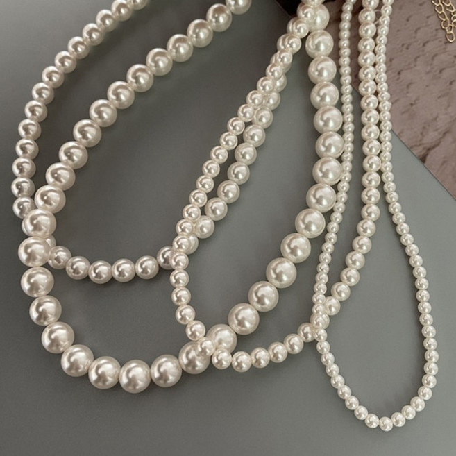 둘픽 여성 진주 목걸이 레이어드 담수진주 비즈 우아함