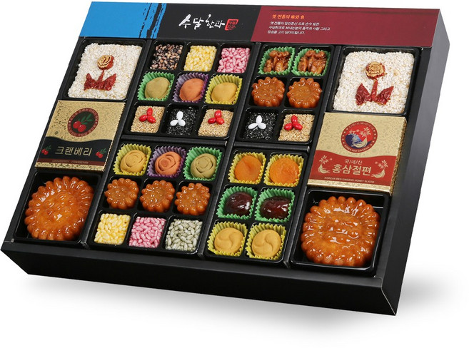 수담한과 고급지함3호 석작 2단구성 한과 선물 세트, 1세트, 1.4kg