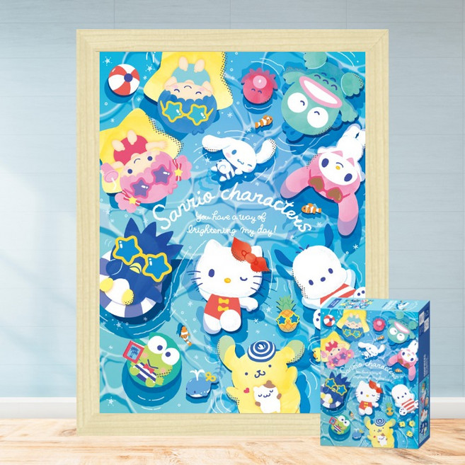 모두의취미 산리오캐릭터즈 호캉스 물놀이 500피스 캐릭터 직소퍼즐, 1개, 액자세트(우드미송)