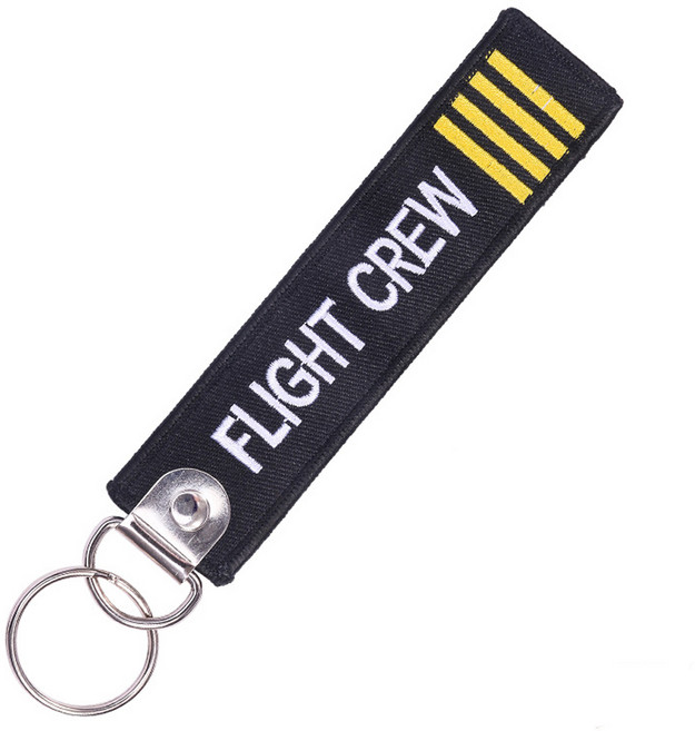 항공사 비행기 승무원 FLIGHT CREW 패브릭 열쇠고리, 1개, 블랙