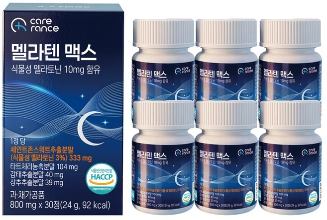 케어란스 멜라텐 맥스 식물성 멜라토닌 10mg 함유, 6개, 30정 - 쿠팡