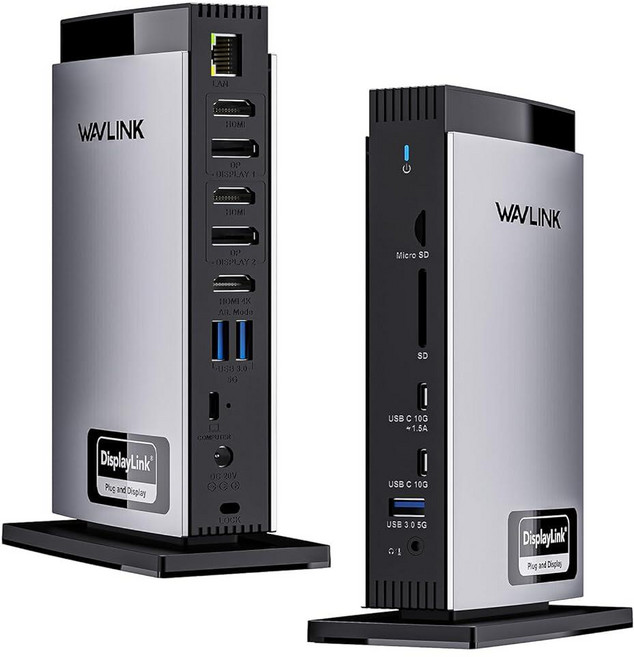 WAVLINK 도킹 스테이션 3 모니터 맥북 M1/M2/M3/M4/윈도우용 트리플 4K@60Hz HDMI 3개 또는 2X 디스플레이 포트가 있는 디스플레이링크 도크 130, WAVLINK 도킹 스테이션 3 모니터 맥북 M1M2M