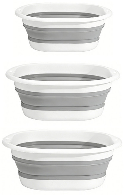 투데이리빙 3개 세트 접이식 대야 세수 빨래 청소용 대야 다용도 대형 중형 소형 다라이 공간 활용 납작 보관 세수대야, 화이트