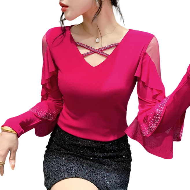 라인댄스복 스포츠댄스복 상의 펀칭 프릴 핫픽스 티셔츠 연습복 Women's T-shirt 뉴타임즈