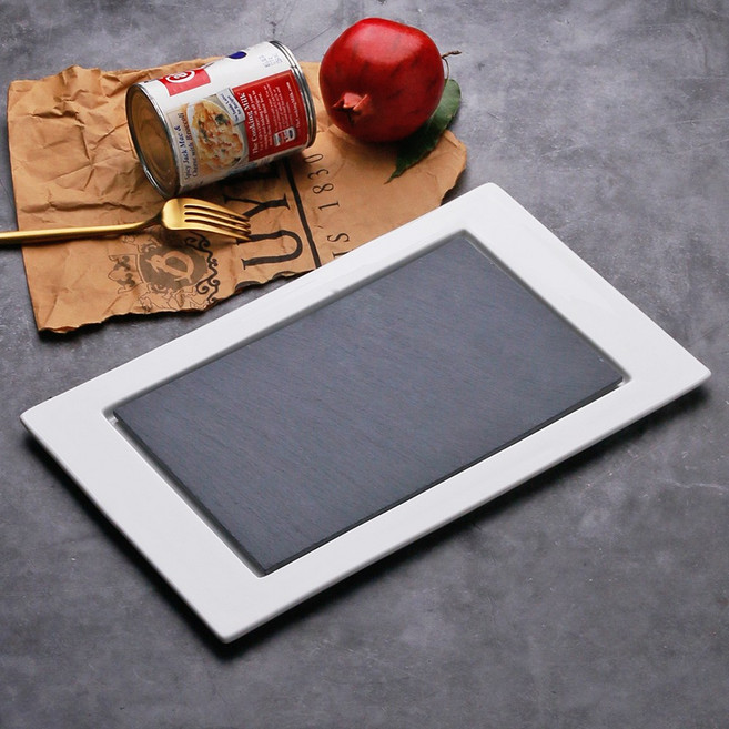 발랑스 직사각 돌접시 2호세트 스톤 플레이트 스테이크 안주 디저트 치즈 플레이팅 접시 그릇, 1개