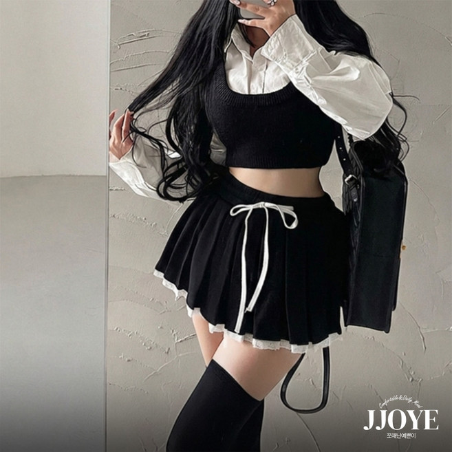 쪼예 [속바지있음] 큐티 섹시 레이스 플리츠 밴딩 미니 스커트