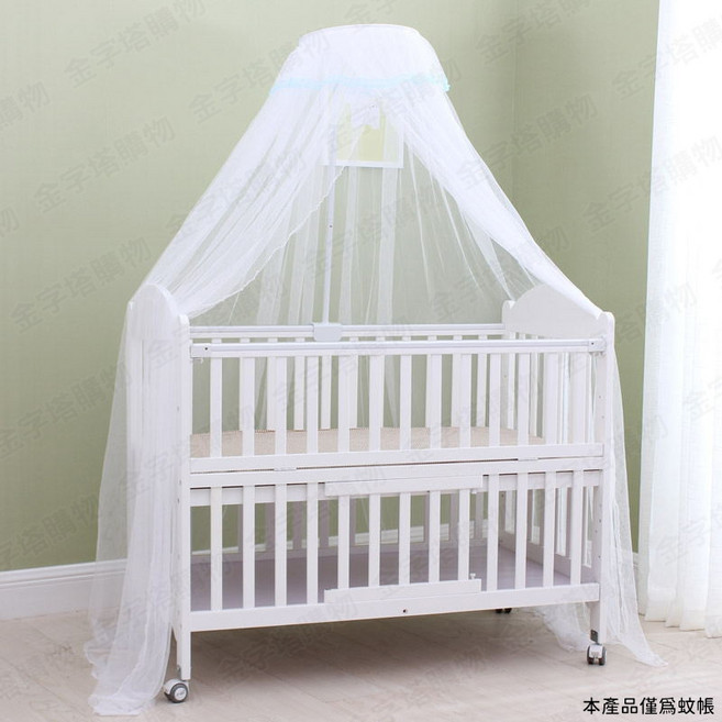 嬰兒床蚊帳 夾床式落地款 360度防護, 嬰兒床蚊帳【夾床式】藍色蕾絲邊